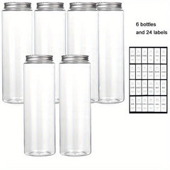 6pcs Transparent PET Food Jar with 24 Labels, Portable Candy Jar