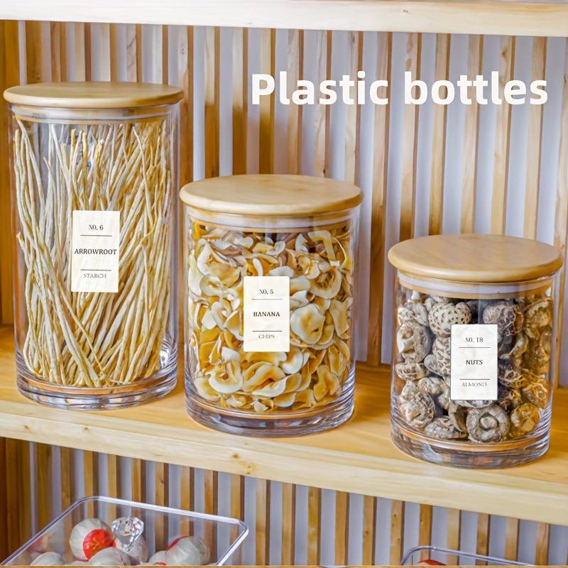 6pcs Transparent PET Food Jar with 24 Labels, Portable Candy Jar