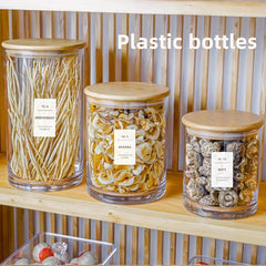 6pcs Transparent PET Food Jar with 24 Labels, Portable Candy Jar