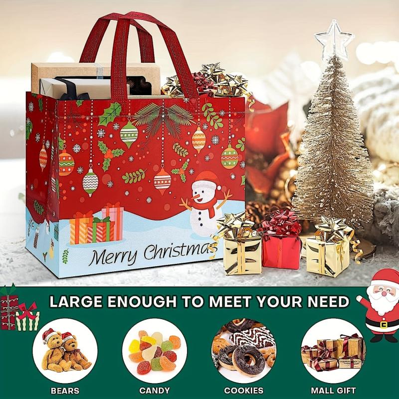 8PCS Christmas Gift Bags Reusable Reinforced Handle Grocery Bags