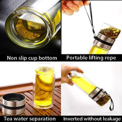 Glass Tea Infuser Bottle Tea Water Separation Cup 450ml Travel Tumbler Mug