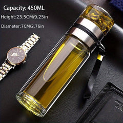 Glass Tea Infuser Bottle Tea Water Separation Cup 450ml Travel Tumbler Mug