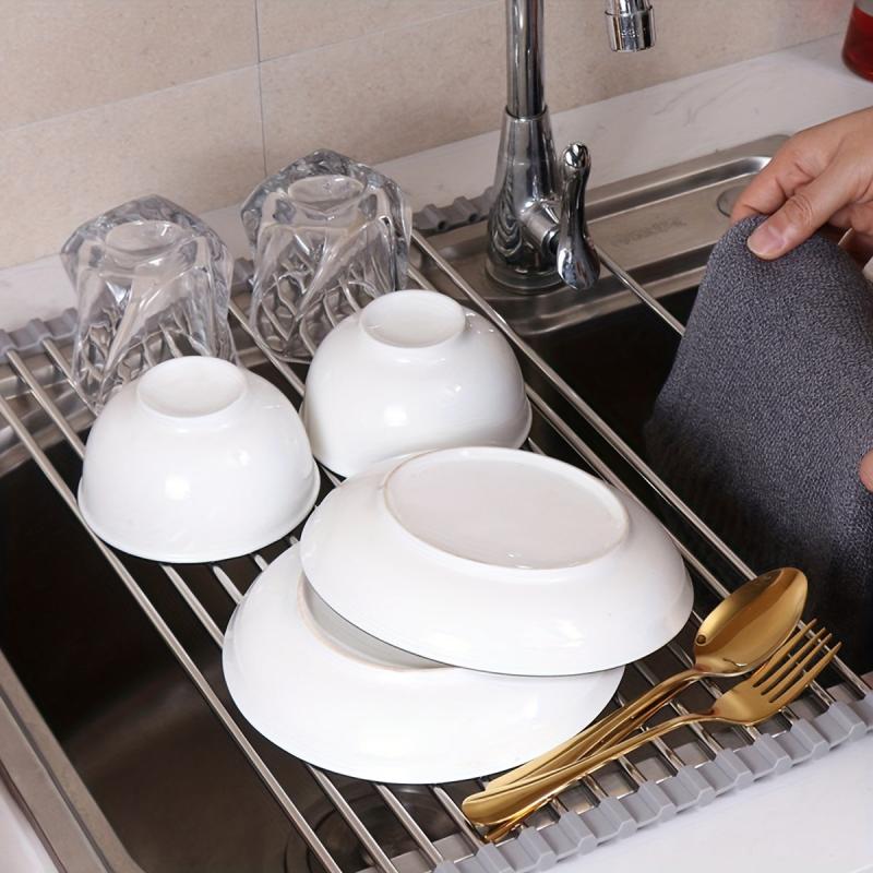 Expandable Roll Up Dish Rack Over the Sink Drainer Stretchable Drying Rack
