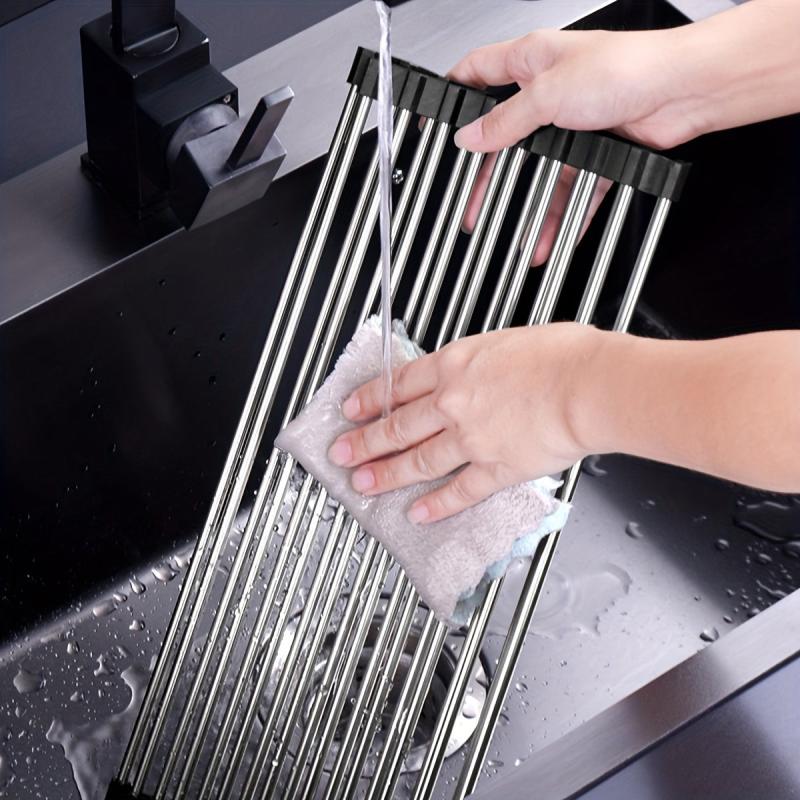Expandable Roll Up Dish Rack Over the Sink Drainer Stretchable Drying Rack