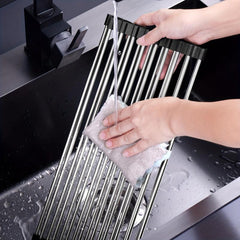 Expandable Roll Up Dish Rack Over the Sink Drainer Stretchable Drying Rack