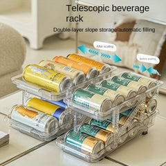 Telescopic Beverage Storage Box Automatic Filling Double layer Can Storage Rack