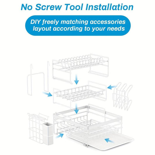 3 Tier Dish Drainer Rack with Drain Board - Kitchen Countertop Organizer