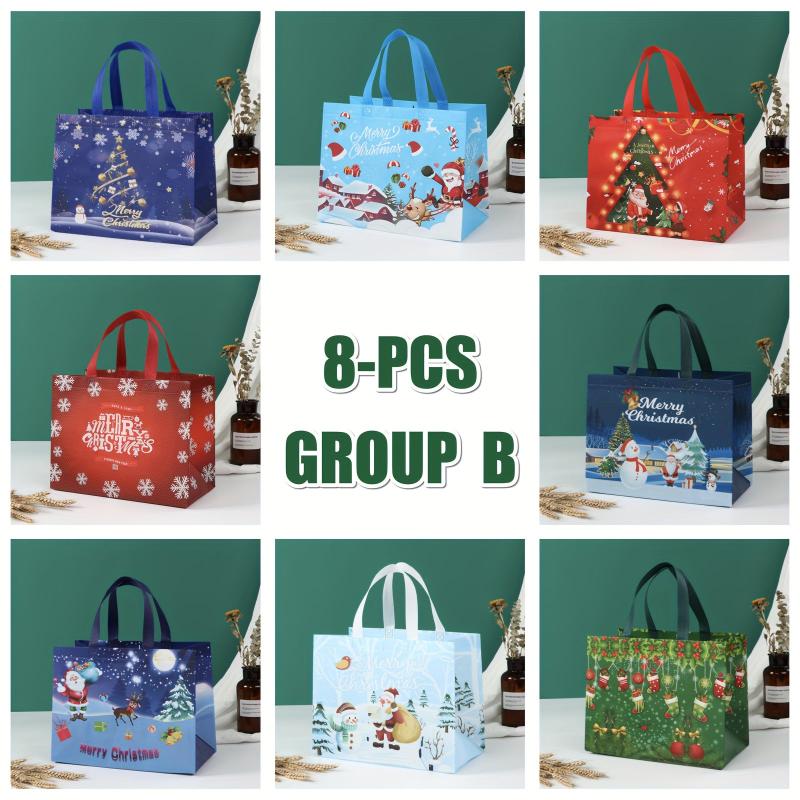 8pcs Christmas Gift Bags Tote Bags With Handles Reusable Reinforced Handle