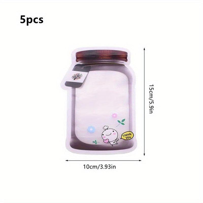 5Pcs Jar Shaped Seal Bags Reusable Snacks Zipper Bag Kitchen Organizer