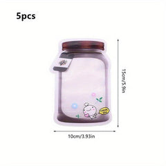 5Pcs Jar Shaped Seal Bags Reusable Snacks Zipper Bag Kitchen Organizer