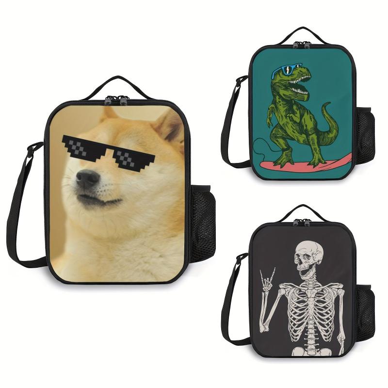 Funny Sunglasses Dog Surf Dinosaur Lunch Bag Reusable Tote Lunch Bag