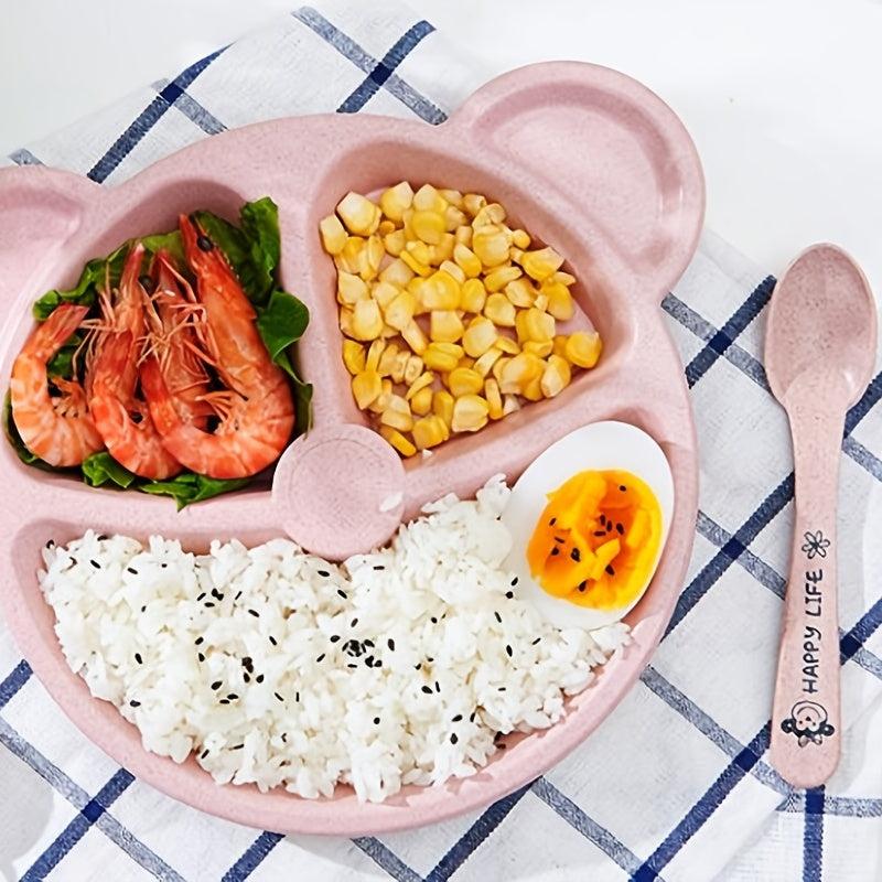 Children's Divided Grid Plate Set with Spoon and Fork