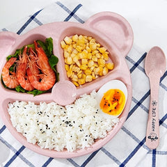 Children's Divided Grid Plate Set with Spoon and Fork