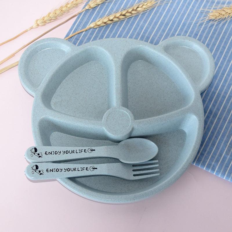 Children's Divided Grid Plate Set with Spoon and Fork