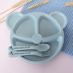 Children's Divided Grid Plate Set with Spoon and Fork