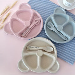 Children's Divided Grid Plate Set with Spoon and Fork