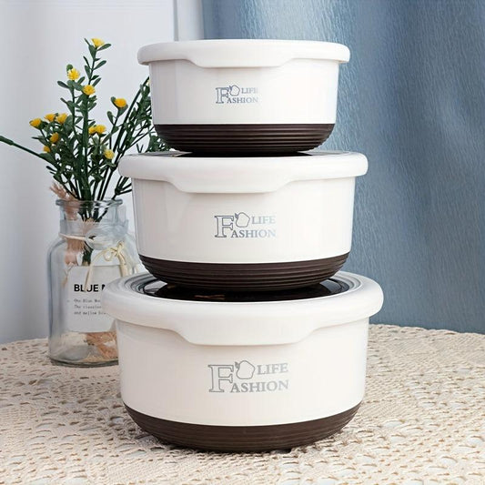 3Pcs Stainless Steel Bowl Set with Cover Leakproof Food Container