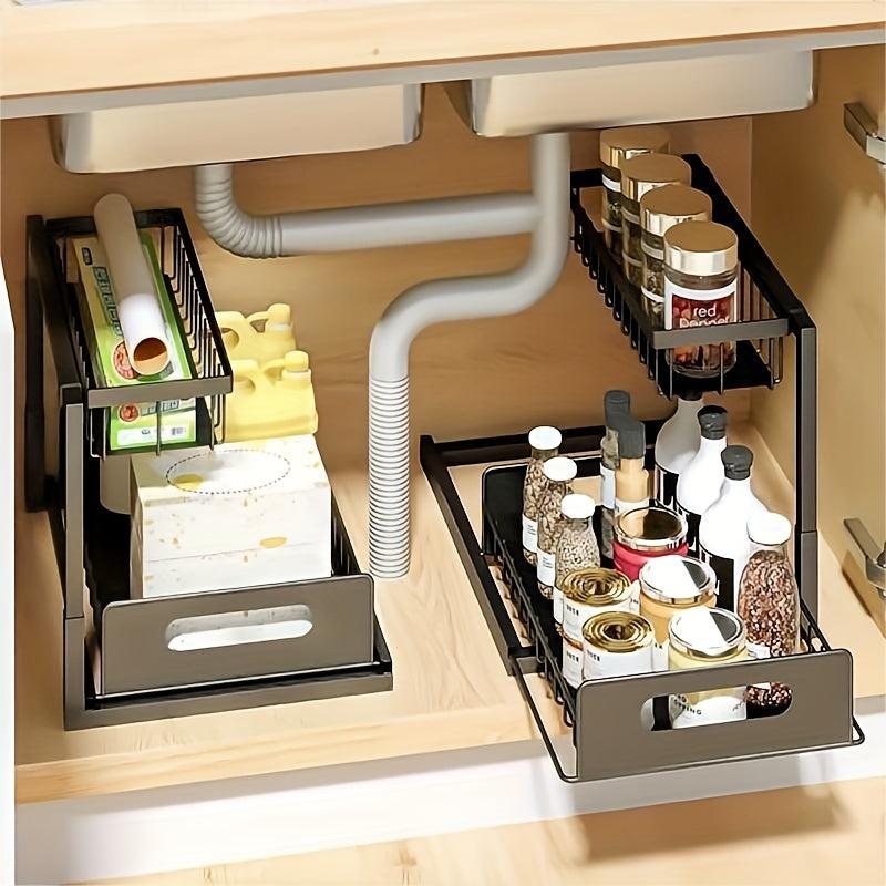 2 Tier Under Sink Organizer Slide Out Cabinet with Storage Drawer