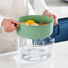 Double Layer Vegetable Washing Basin Draining Basket Kitchen Rice Washing Basket