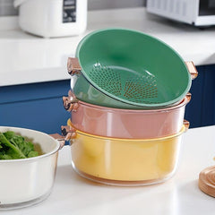 Double Layer Vegetable Washing Basin Draining Basket Kitchen Rice Washing Basket