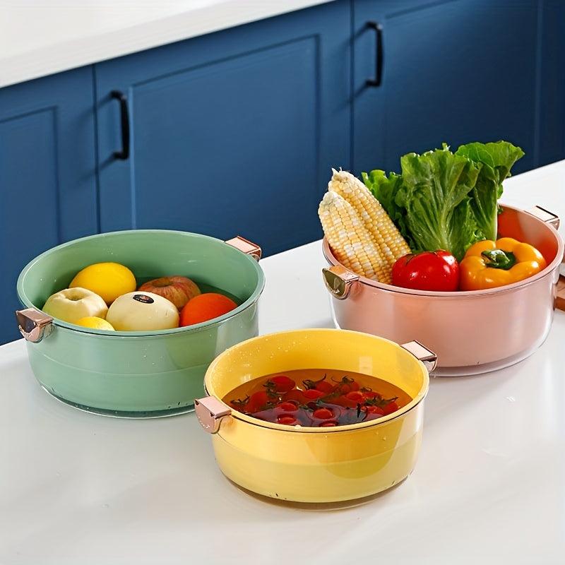 Double Layer Vegetable Washing Basin Draining Basket Kitchen Rice Washing Basket
