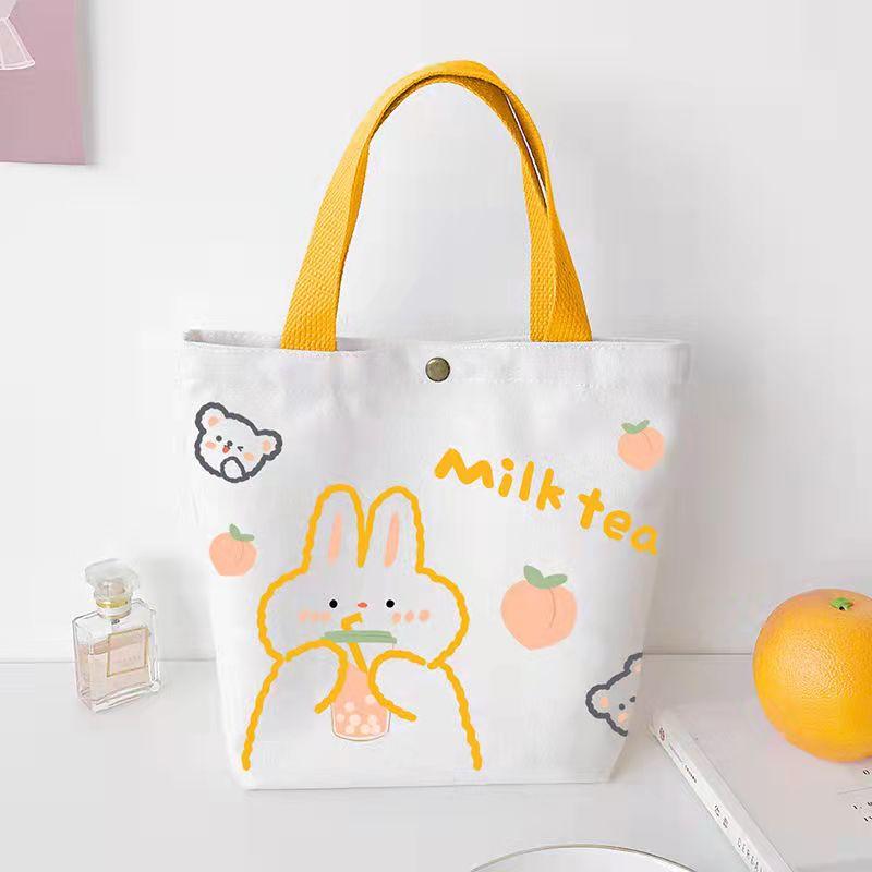 Canvas Tote Bag with Cartoon Print