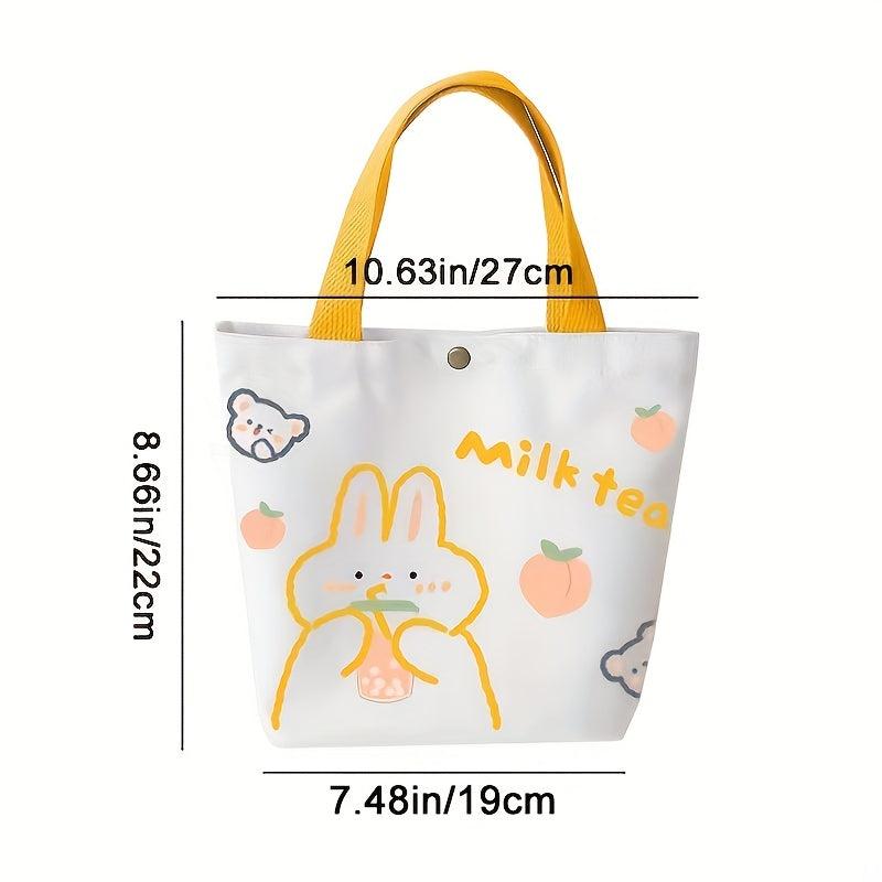 Canvas Tote Bag with Cartoon Print