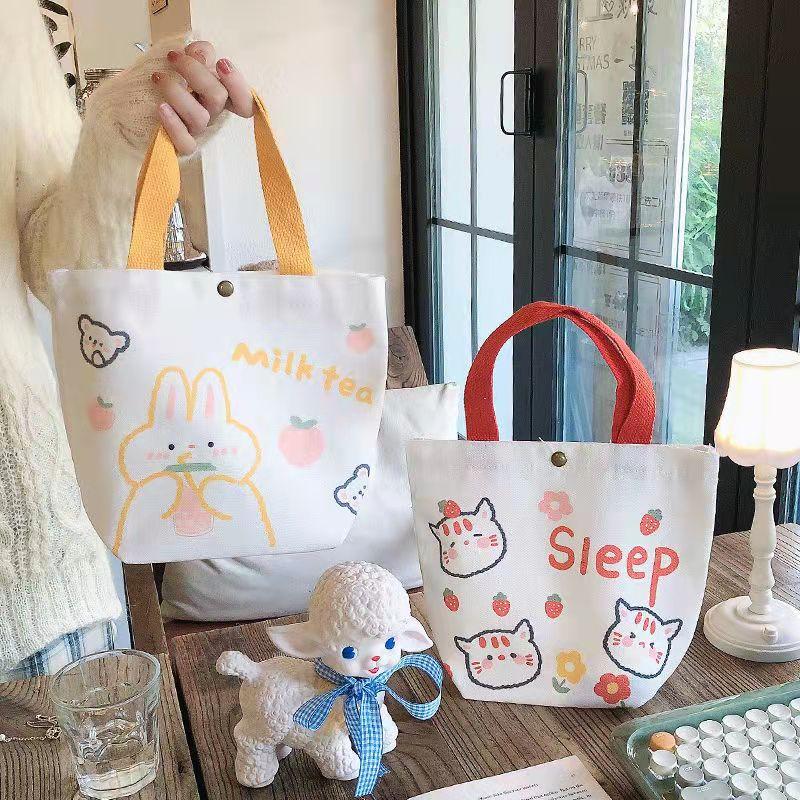 Canvas Tote Bag with Cartoon Print