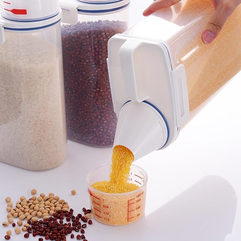 Portable Rice Bucket Measuring Cup Kitchen Storage Box Grain Storage