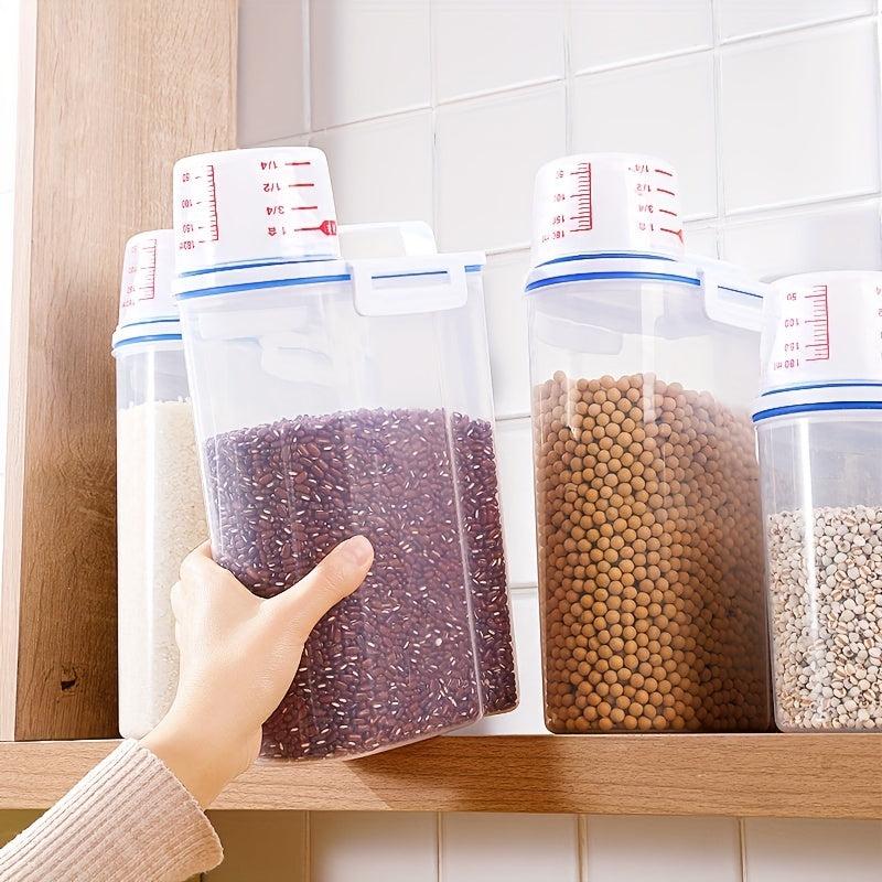 Portable Rice Bucket Measuring Cup Kitchen Storage Box Grain Storage