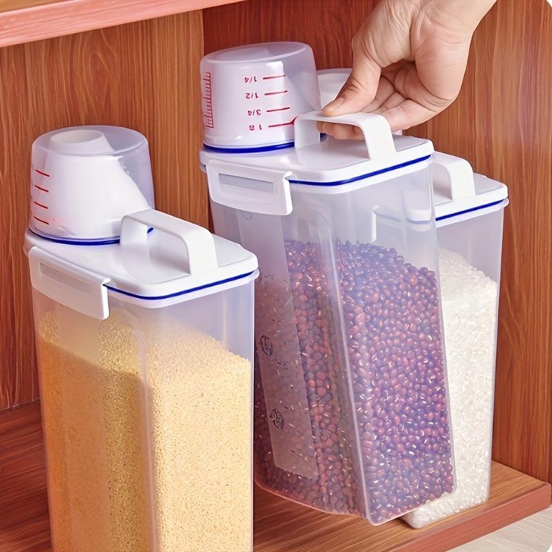 Portable Rice Bucket Measuring Cup Kitchen Storage Box Grain Storage