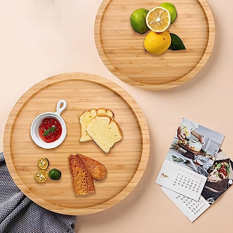 Bamboo Lazy Susan Storage Rack 360 Degree Rotating Non Slip Tableware Turntable