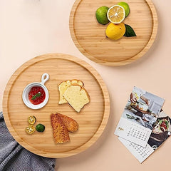Bamboo Lazy Susan Storage Rack 360 Degree Rotating Non Slip Tableware Turntable