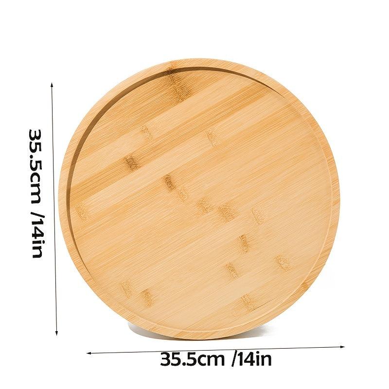 Bamboo Lazy Susan Storage Rack 360 Degree Rotating Non Slip Tableware Turntable