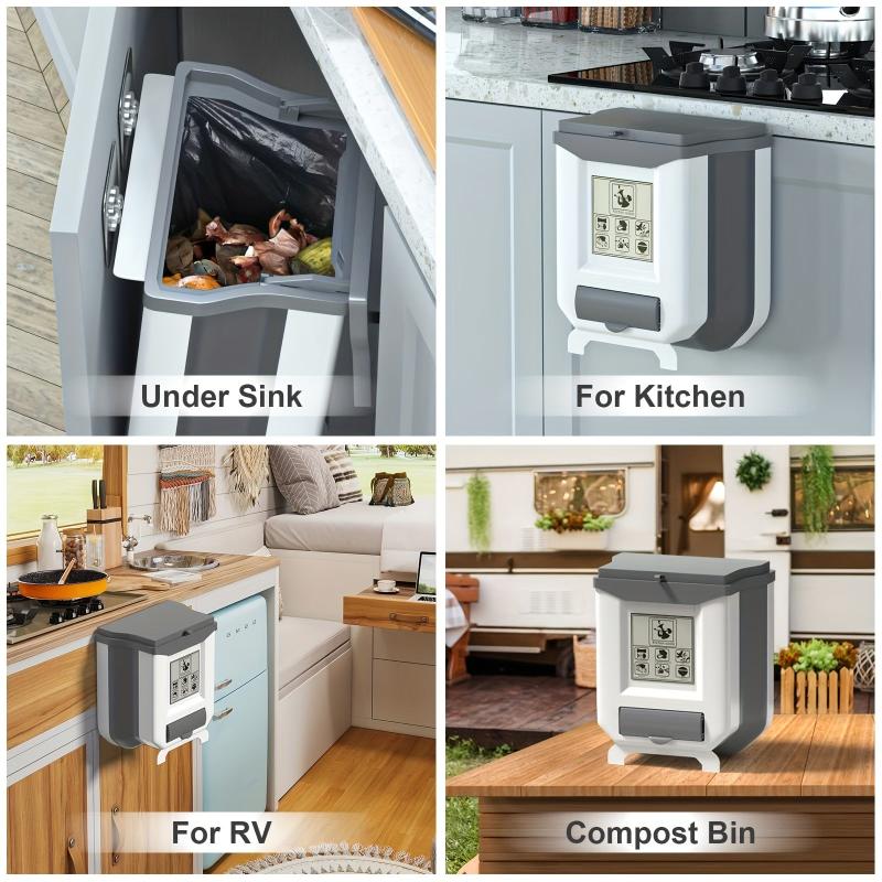 Collapsible Folding Trash Can 2.4 Gallon Over Cabinet Door Garbage Bin