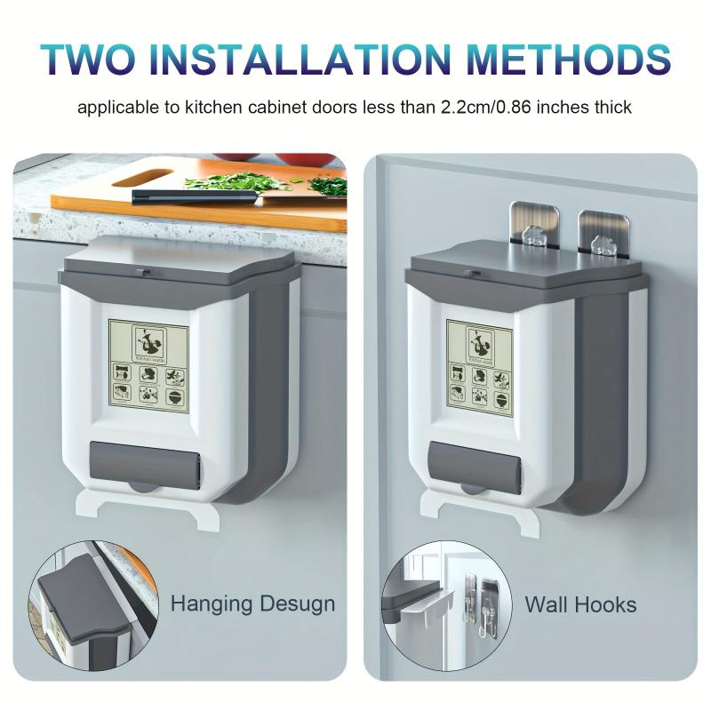 Collapsible Folding Trash Can 2.4 Gallon Over Cabinet Door Garbage Bin