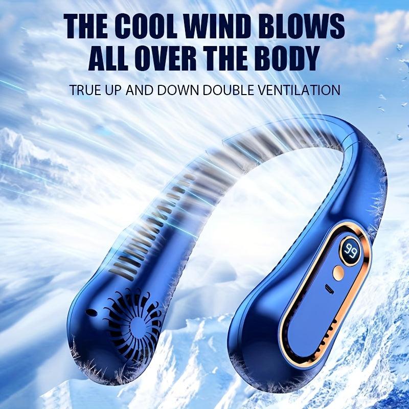 USB Rechargeable Portable Mini Neck Fan Digital Display Bladeless Air Cooler