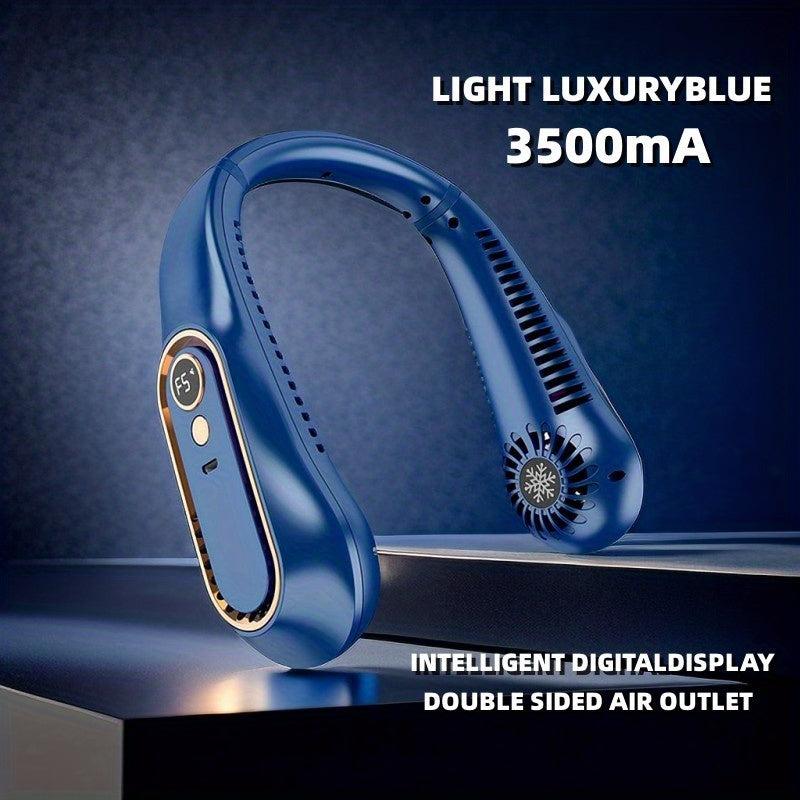 USB Rechargeable Portable Mini Neck Fan Digital Display Bladeless Air Cooler