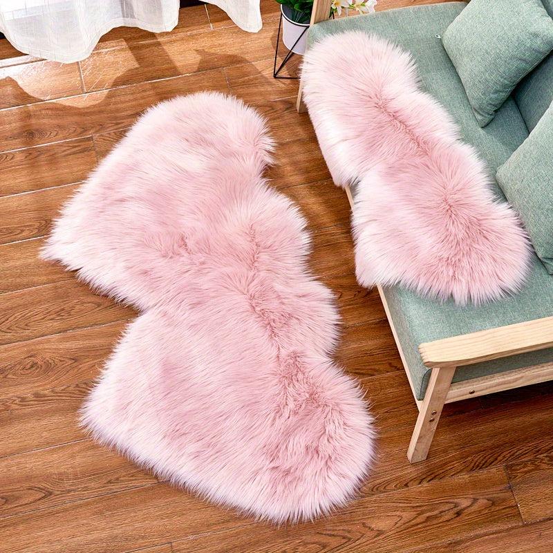Double Heart Faux Sheepskin Rug Soft Fluffy Shaggy Carpet