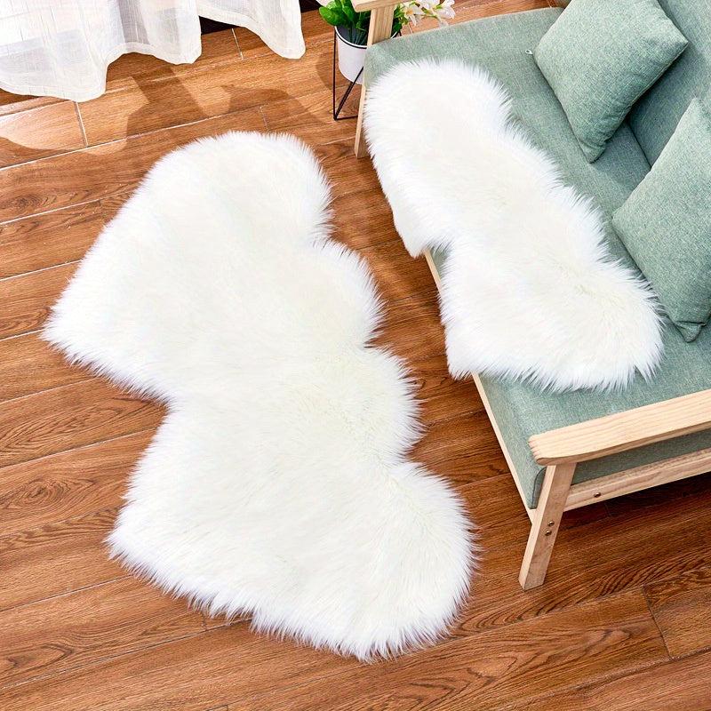 Double Heart Faux Sheepskin Rug Soft Fluffy Shaggy Carpet