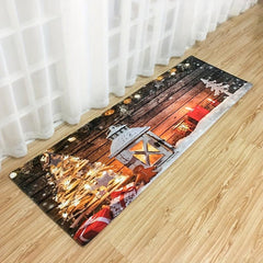 Merry Christmas Wooden Board Print Floor Mat Waterproof Non slip Area Rug