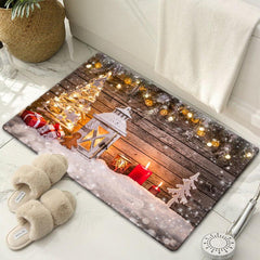 Merry Christmas Wooden Board Print Floor Mat Waterproof Non slip Area Rug
