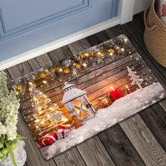 Merry Christmas Wooden Board Print Floor Mat Waterproof Non slip Area Rug