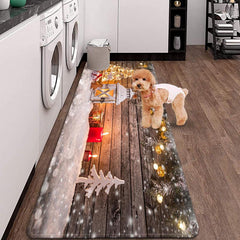 Merry Christmas Wooden Board Print Floor Mat Waterproof Non slip Area Rug