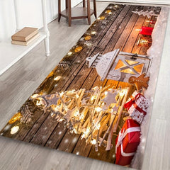 Merry Christmas Wooden Board Print Floor Mat Waterproof Non slip Area Rug