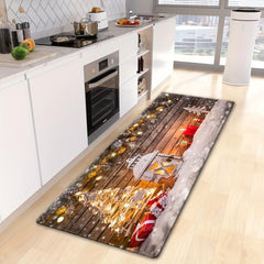 Merry Christmas Wooden Board Print Floor Mat Waterproof Non slip Area Rug