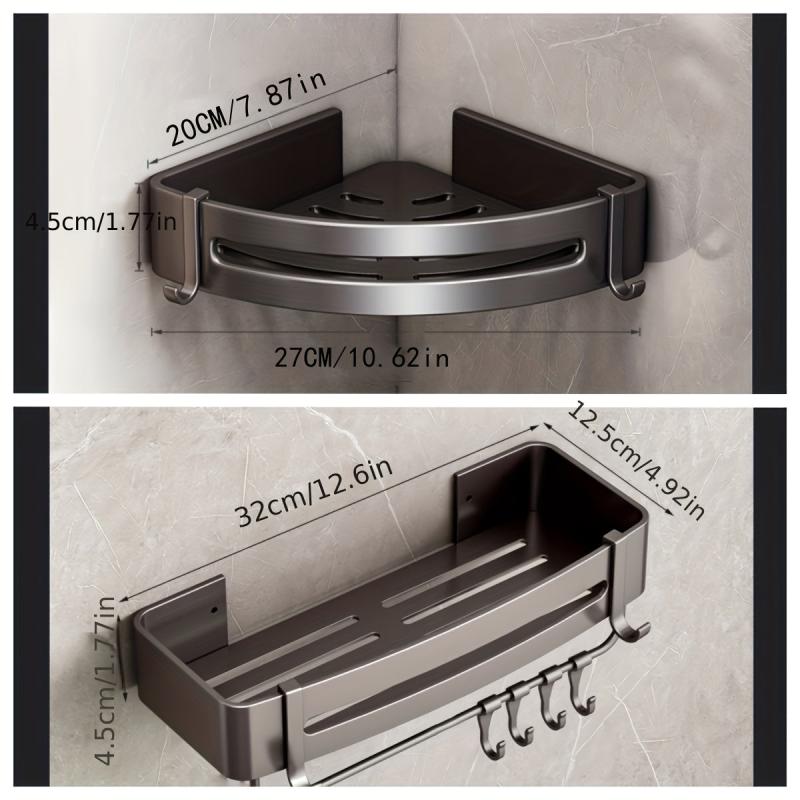 Aluminum Bathroom Storage Rack Wall Mounted Corner Shelf
