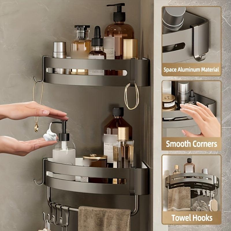 Aluminum Bathroom Storage Rack Wall Mounted Corner Shelf