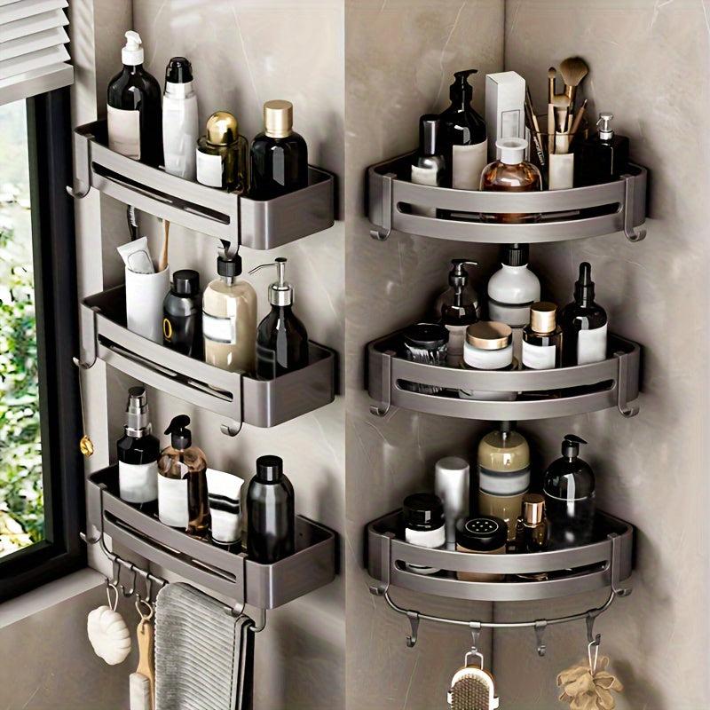 Aluminum Bathroom Storage Rack Wall Mounted Corner Shelf