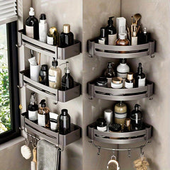 Aluminum Bathroom Storage Rack Wall Mounted Corner Shelf